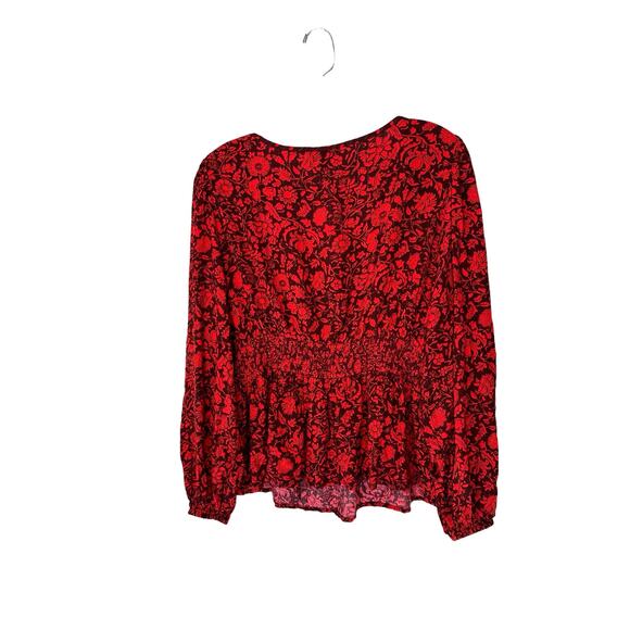 Knox Rose Red Metallic Floral Long Sleeve Deep V-Neck‎ Peasant Top Size XL - Picture 7 of 11